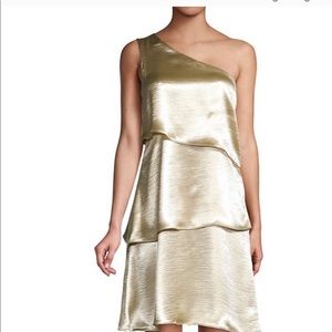 NWT Ava & Aiden Champagne one shoulder dress Sz S